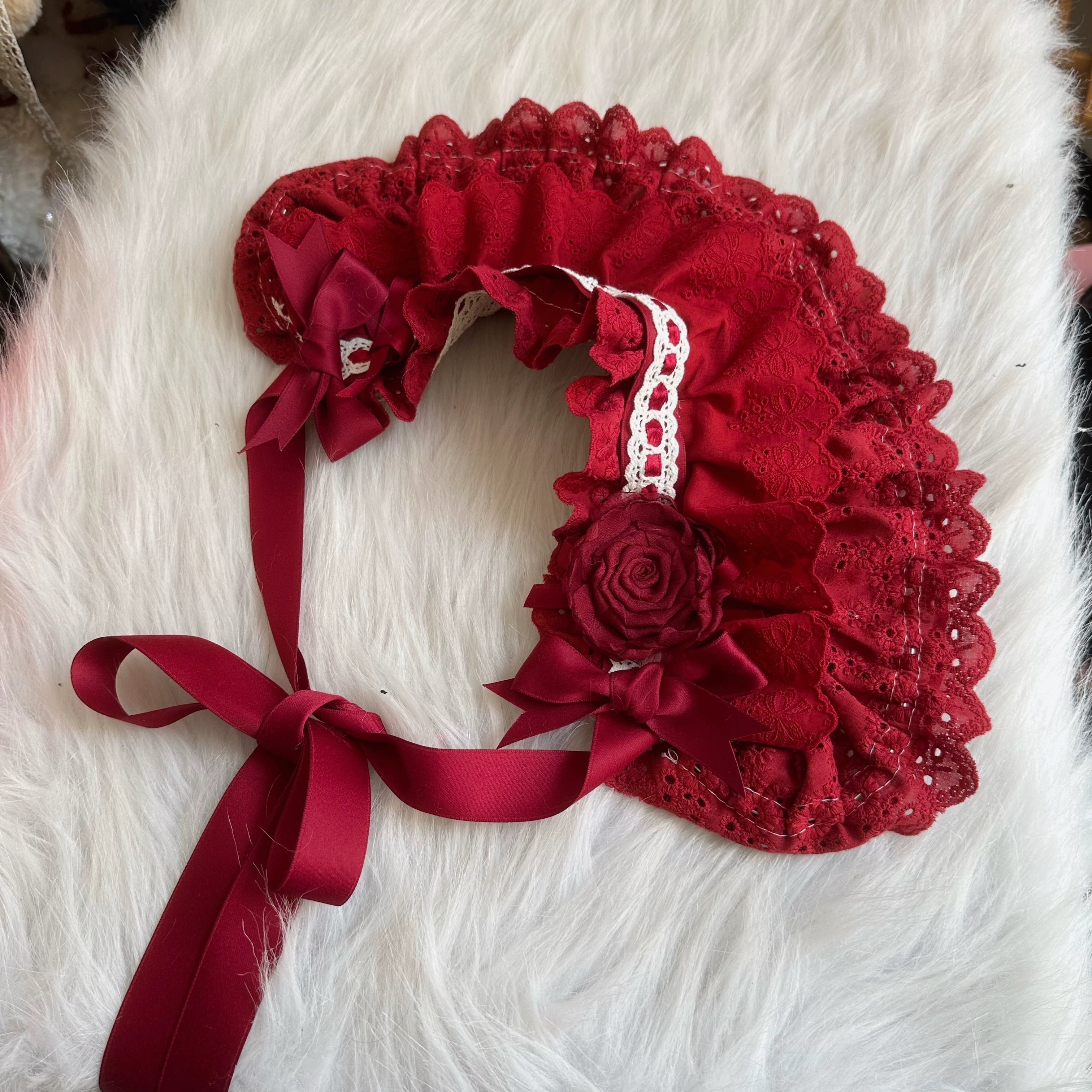 Chestnut Lolita - Handmade Cotton Lolita Bonnet Rose Elements BNT
