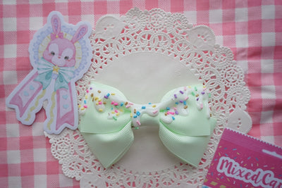 Cat Tea Party~Handmade Sweet Lolita Bow Hair Clip Cute Imitation Cream Cake Light green  