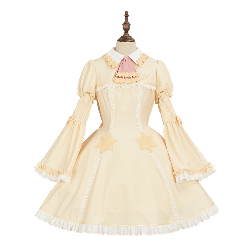 Summer Fairy~Sakura Collab Series~Yellow Lolita OP Dress Star Print XS yellow OP 