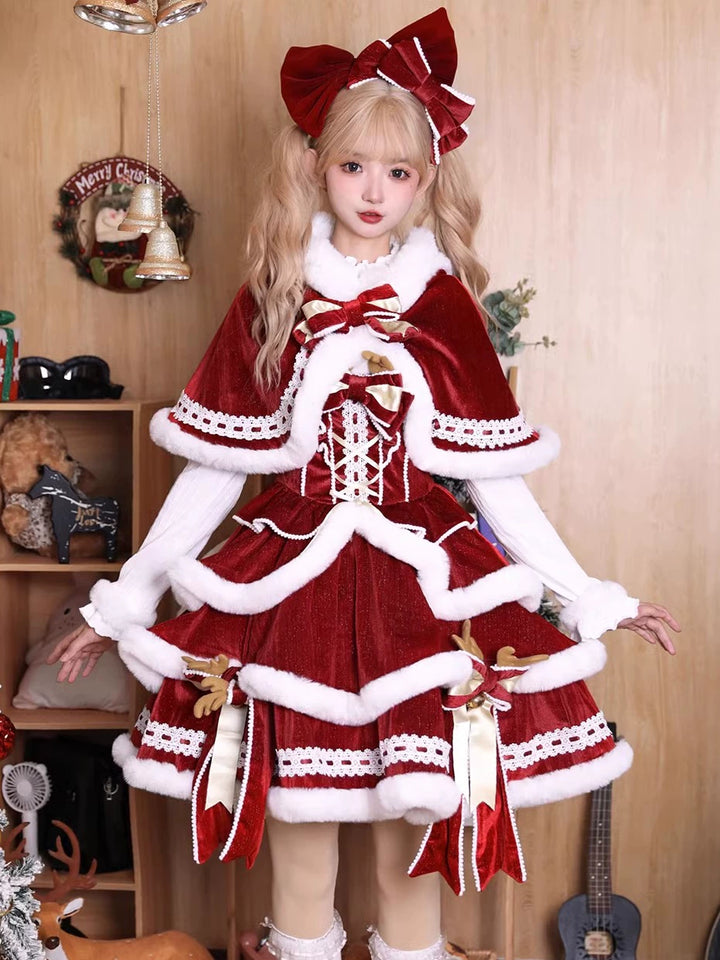 Matutu~Sweet Lolita JSK Suit Christmas Lolita Cape and Dress   