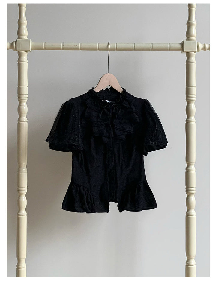 With PUJI~Anna~Classic Lolita Shirt with Lace Embroidery and Princess Sleeves Black shirt only S