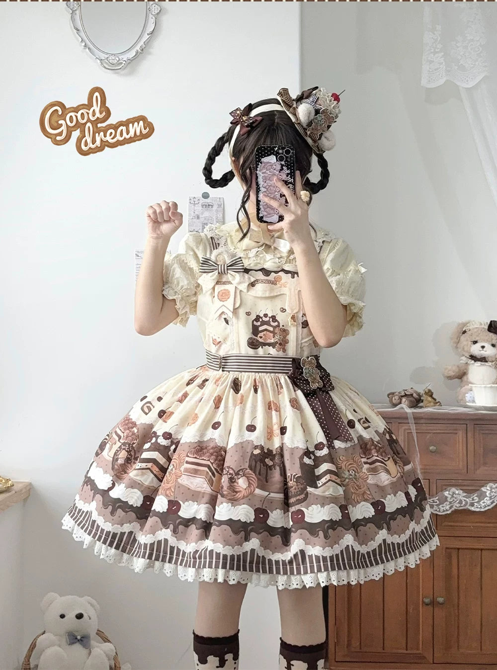 Cocoa Baker - Old School Lolita Dessert Printed OP & JSK Dress with Embroidery 45486:850975