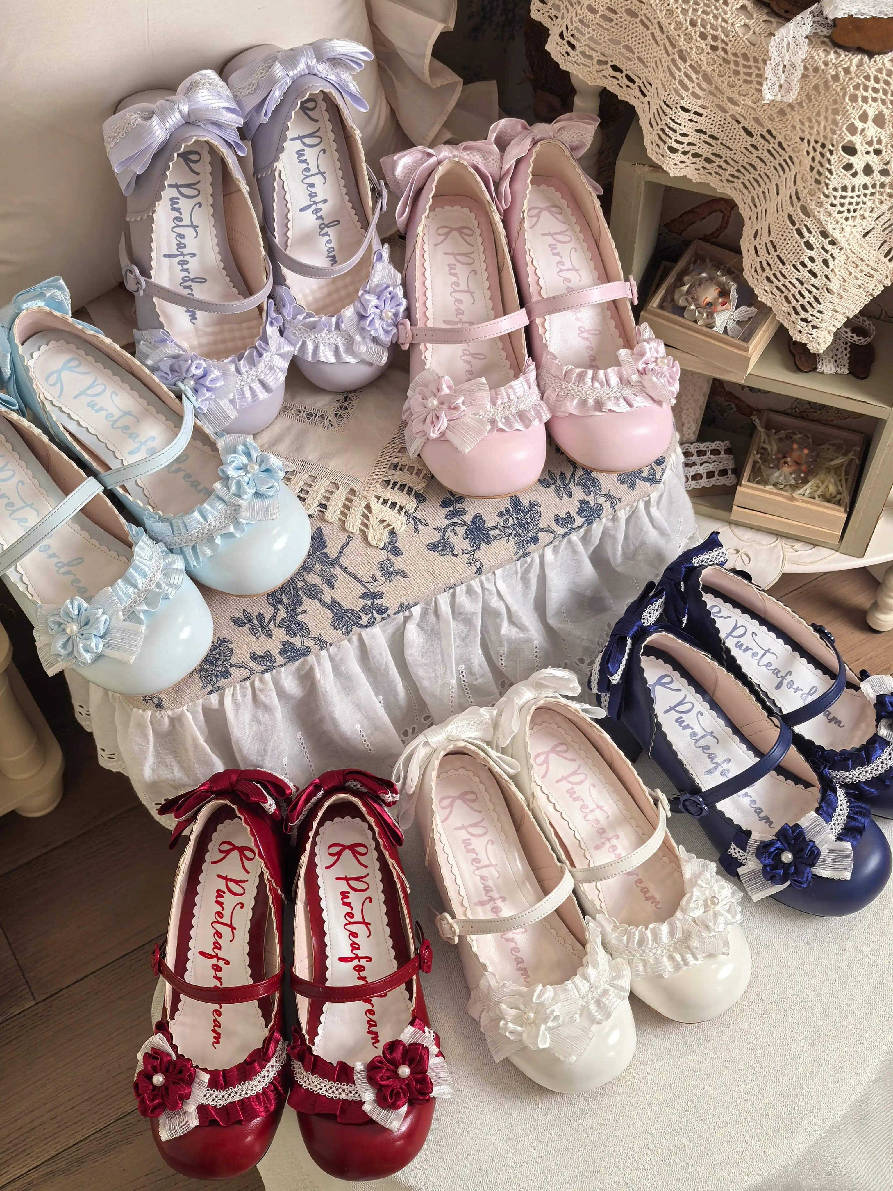 Moonlit Sakura - Sweet Lolita Round-toe Heel Shoes, Floral Accent 45385:845965
