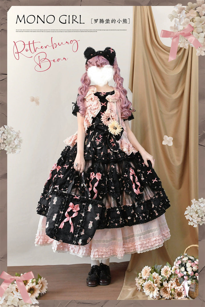 MONO GIRL~Rottengburg Bear~Sweet Lolita JSK Print Hollow-out Ruffles Dress 40730:674876