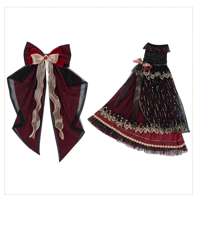 YingLuoFu - Black Red Retro Palace Elgant Classical Lolita JSK
