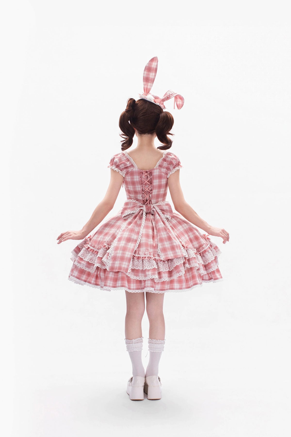 Plaid Lace Bunny - Old School Lolita Plaid OP Dress, Lace Trim 45992:871326