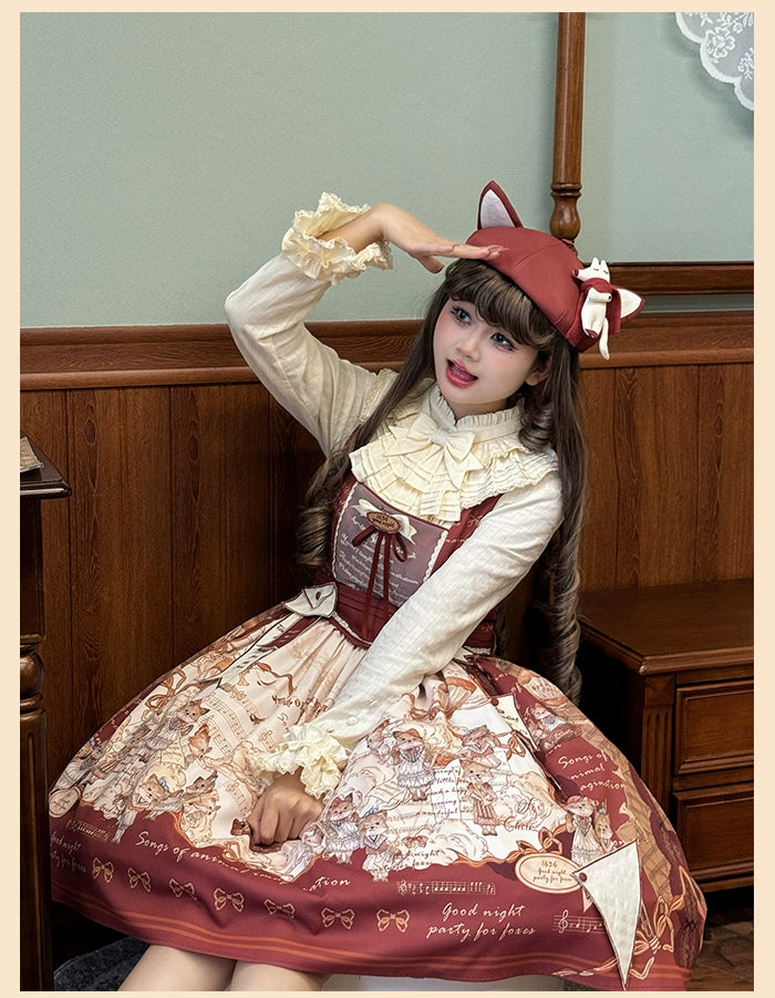 Alice Girl~Fox Band~Sweet Lolita Shirt with Bow Jabot