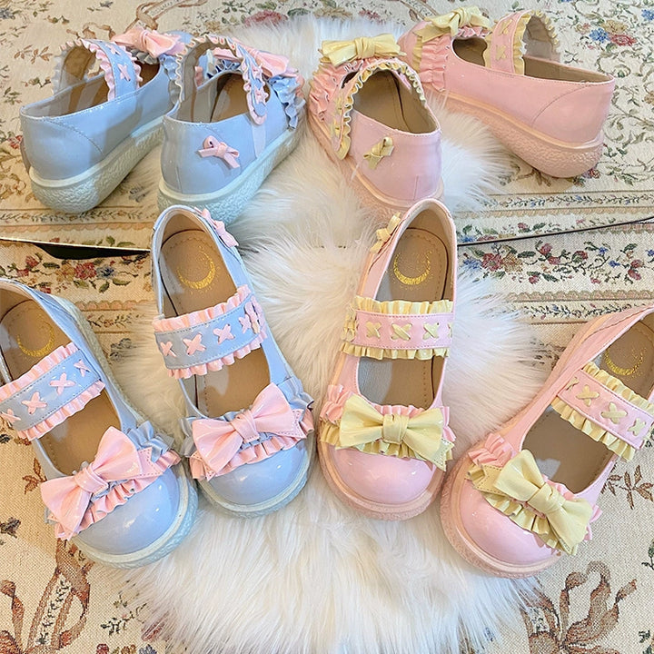 Fairy Godmother~Cute Lolita Shoes Bow Candy-Colored Lolita Flat Shoes   