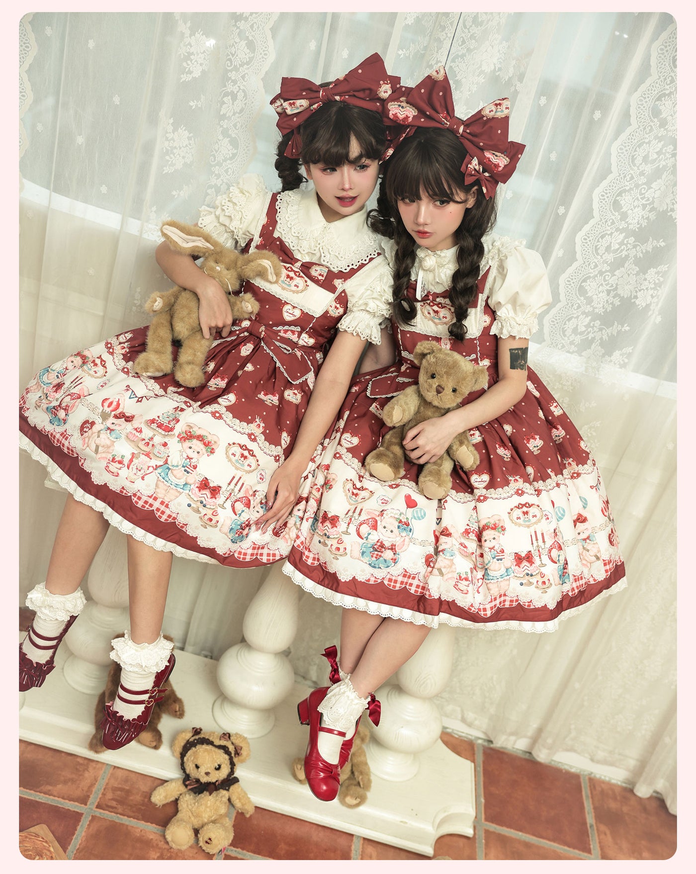 GD Lolita~Strawberry Kitchen~Sweet Lolita Burgundy High Waist JSK   