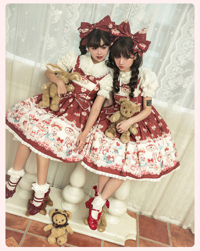 GD Lolita~Strawberry Kitchen~Sweet Lolita Burgundy High Waist JSK   
