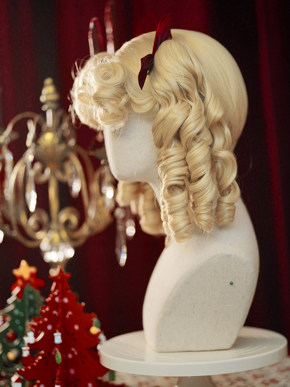 Mabuxi~Elizabeth~Light Gold Doll Lolita Wig Kawaii Roman Curls Ponytail