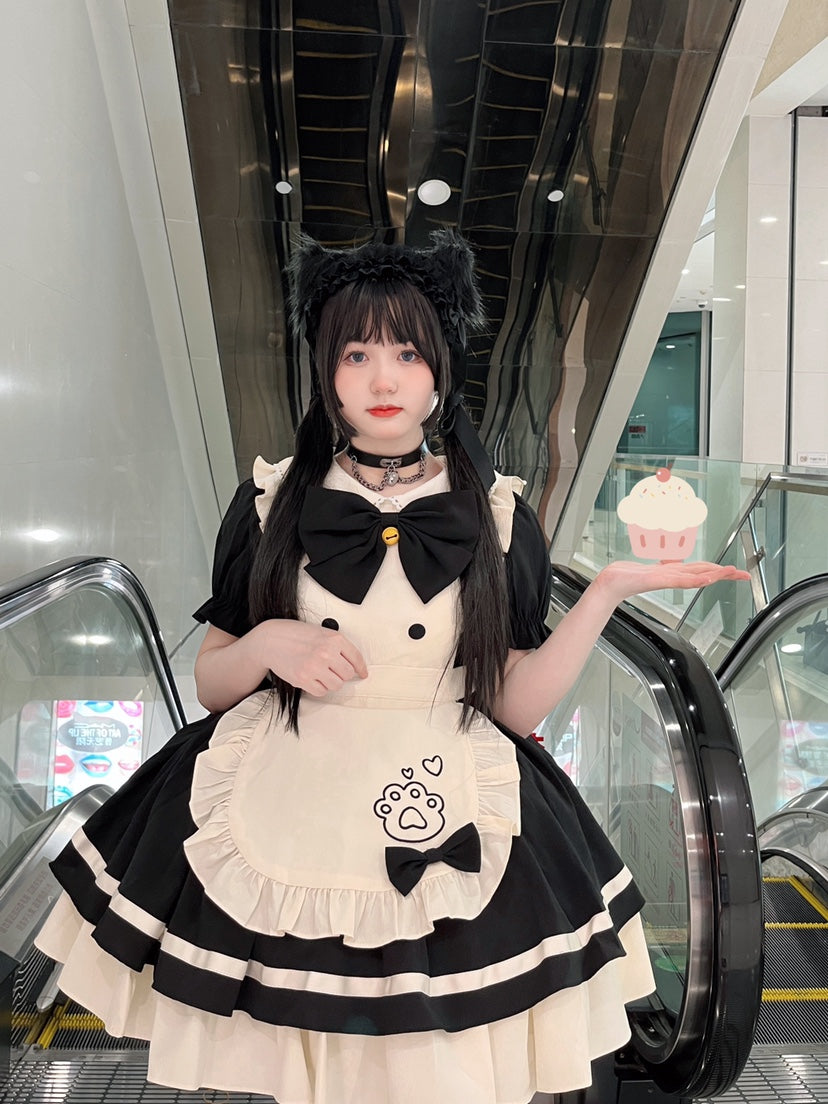 Qianmu~Cat Cafe~Maid Lolita OP dress with Detachable Bow and Apron 42405:740579