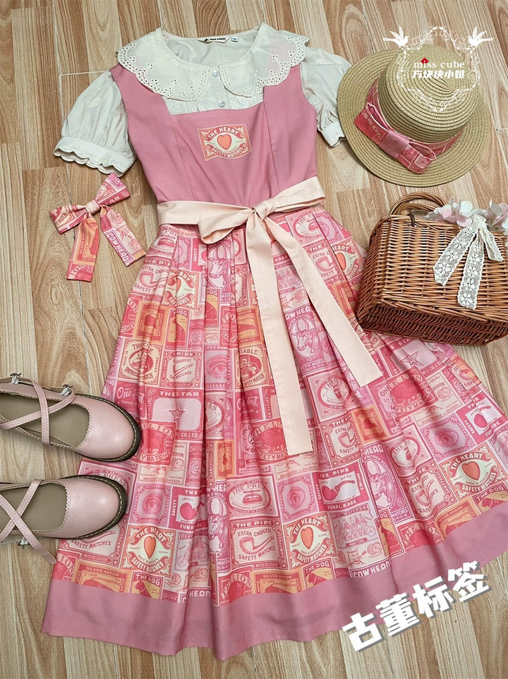 Miss Cube - Antique Label - Retro Lolita JSK Dress Print Daily Dress 35662:498838