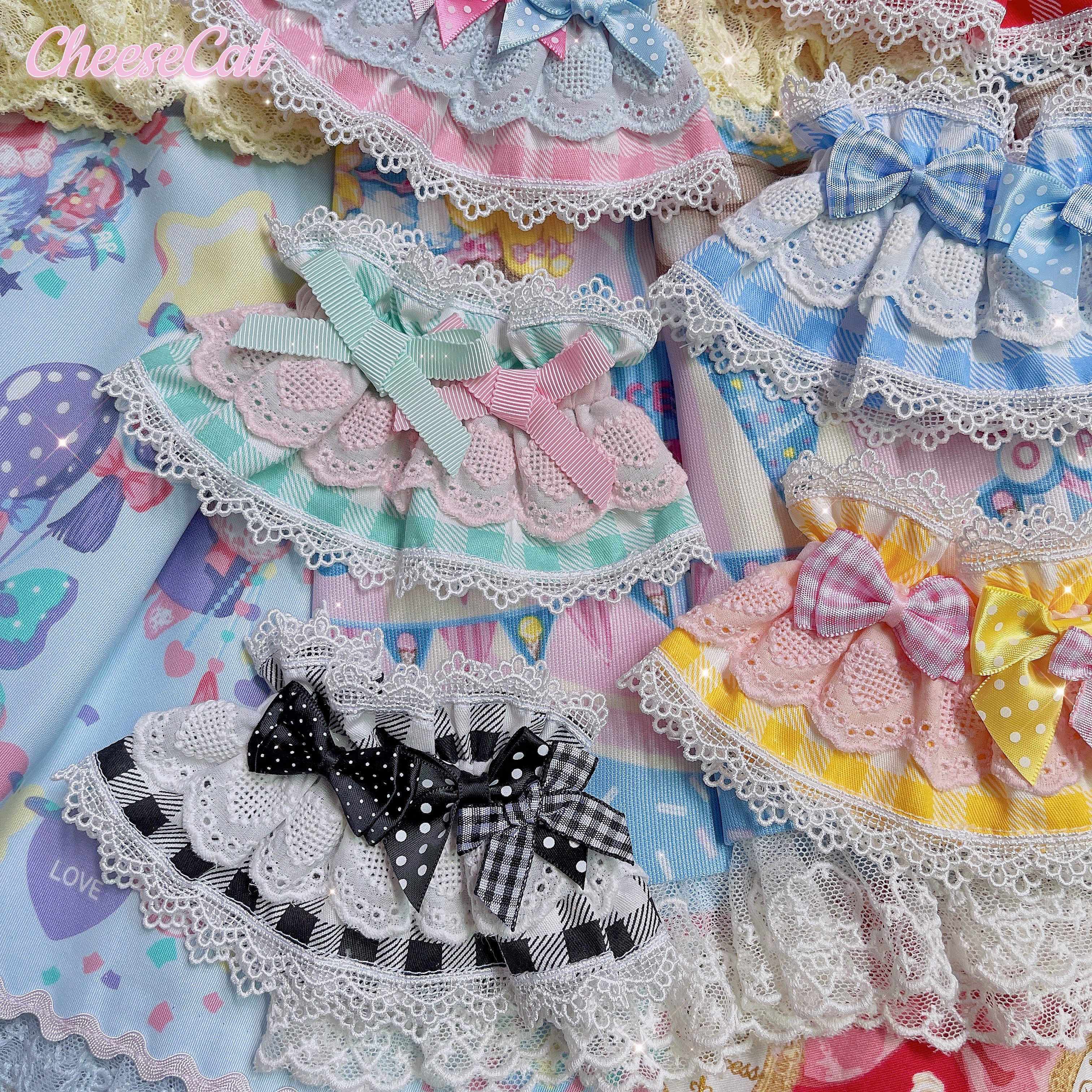 Cheese Cat - Sweet and Playful Strawberry Gingham Lace Cuffs