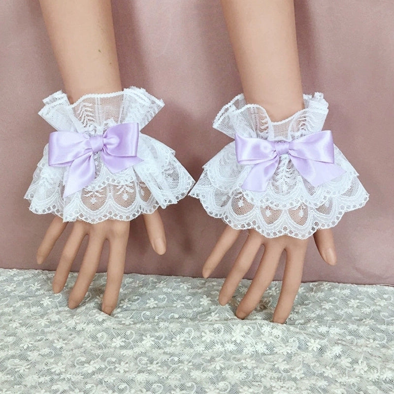 (BFM)BeiBei Handmade~Kawaii Lolita Cuffs Hand Sleeves Lace Bracelet Light purple cuffs  