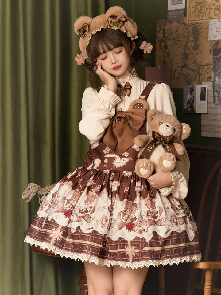 To Alice~Dear Dolls~Sweet Lolita Salopette Bear Print Dress