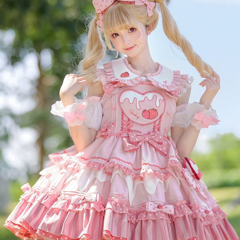 Half Sweet Lolita~Strawberry Milk Pie~Sweet Lolita JSK Dress Strawberry Set   