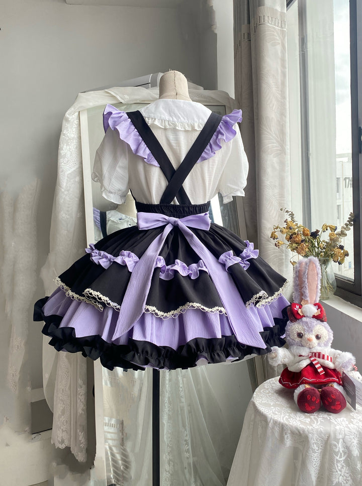 Qianmu~Lollipop~Kawaii Lolita Suspender Mini SK with Tiered Ruffle and Multicolor 42407:739310