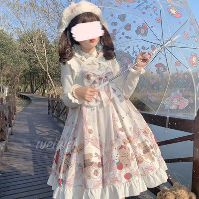 (BFM)Sniper Girl~Little Cute Bear~Kawaii Lolita JSK Dress Summer Jumper Skirt S White 