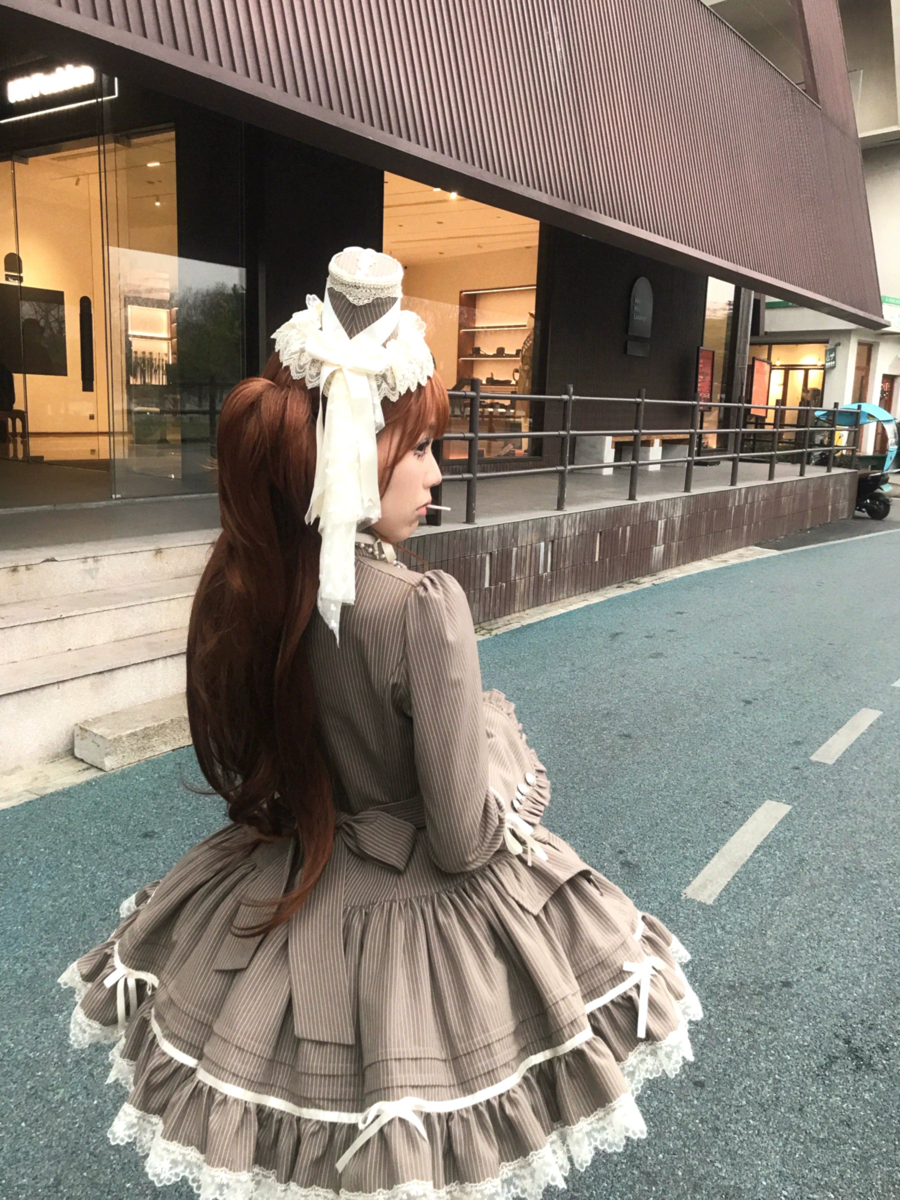 Phantom Kitty - Old School Lolita Low Waist OP Dress, Lace & Bow 45119:836166