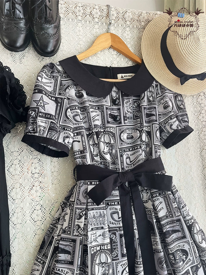 Miss Cube - Antique Label - Retro Lolita OP Dress Short Sleeve Dress 35660:498664