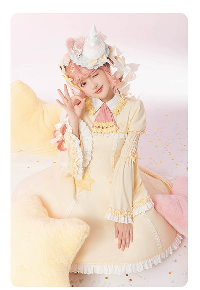 Summer Fairy~Sakura Collab Series~Yellow Lolita OP Dress Star Print   
