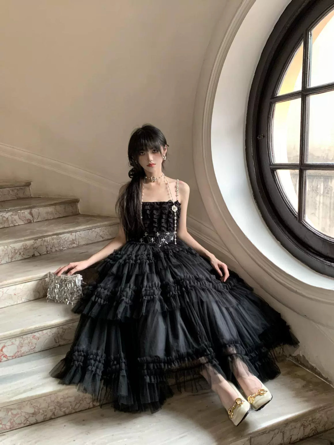 Sara Bell~Hailey~Elegant Lolita JSK Dress with Large Tiered Voile Hem