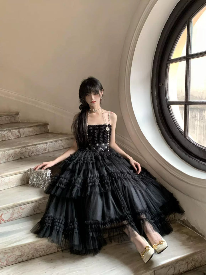 Sara Bell~Hailey~Elegant Lolita JSK Dress with Large Tiered Voile Hem