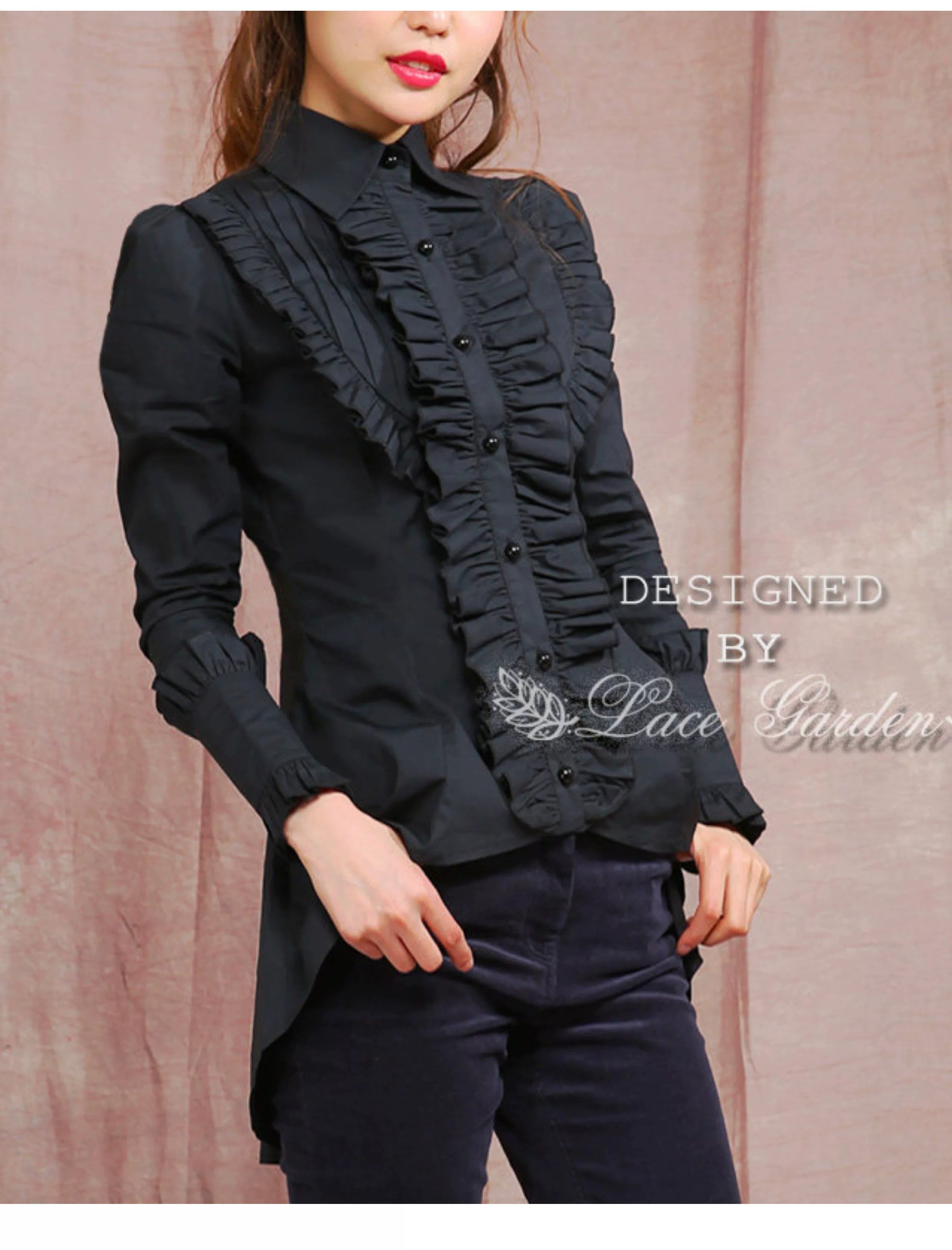 Gothic Lolita Tailed Hem Blouse and Multi-layer Skirt Set