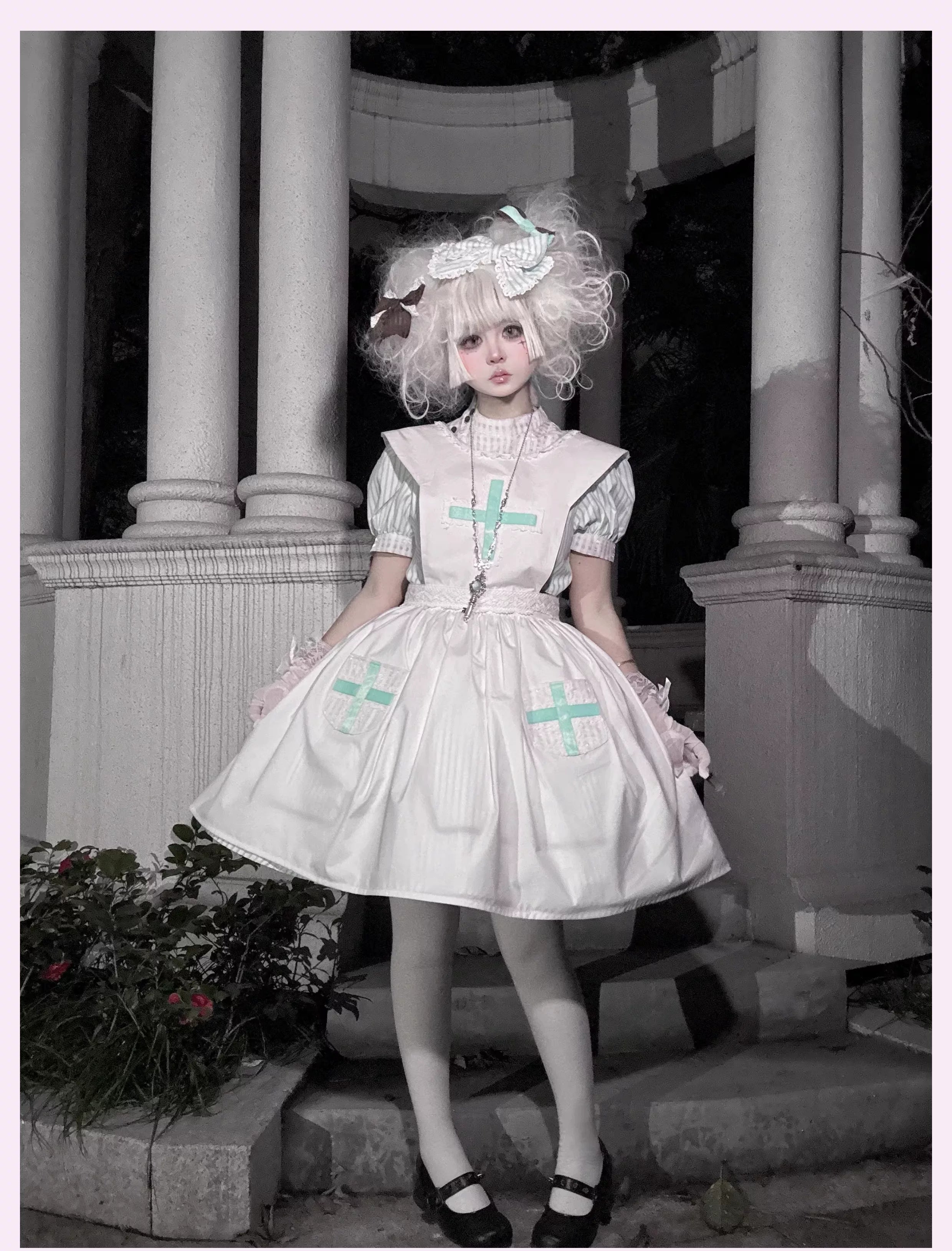 Mint Prescription - Old School Lolita Striped OP Dress, Electrocardiogram Trace