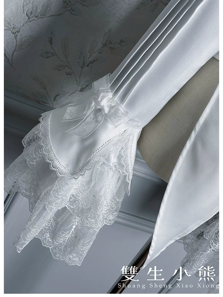 Dark Fog Feast - Gothic Lolita Satin Blouse, Hime Sleeves
