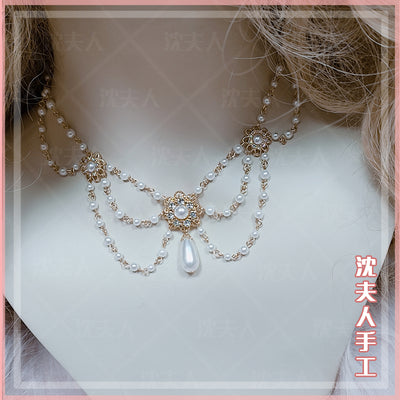 (BFM)SL Handmade~Wedding Lolita Accessory Crystal Pearl Crown Necklace Necklace  
