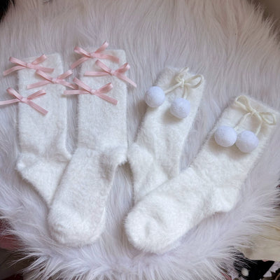 Chestnut Lolita~Plush Gloves Winter Lolita Socks Short socks with fur balls  