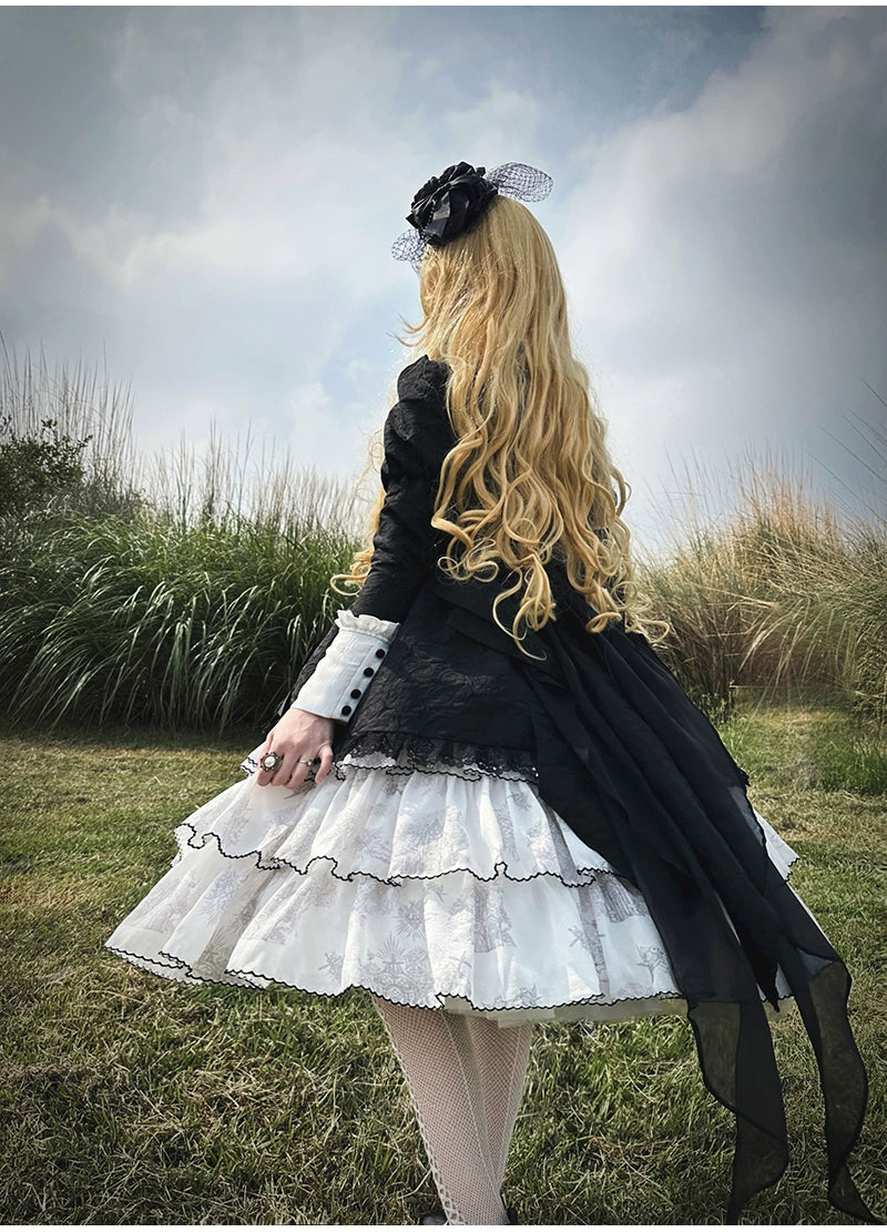 Buling Moon~Vintage Elegant Lolita OP Dress Black White Dress   