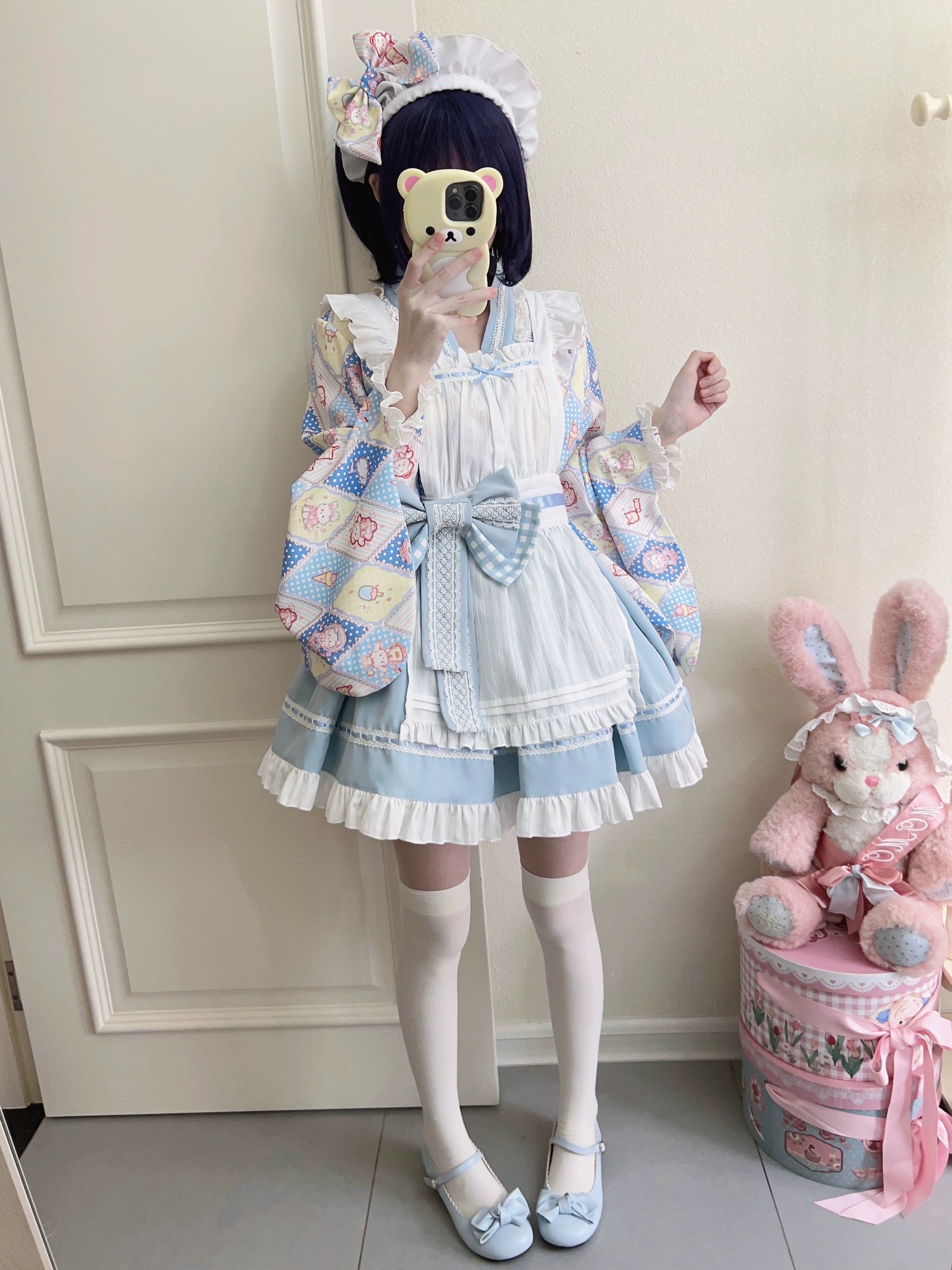 Sugar Girl~Showa Sweetness~Maid Wa Lolita Skirt Set Cute Summer Lolita Bow Apron 35422:520356
