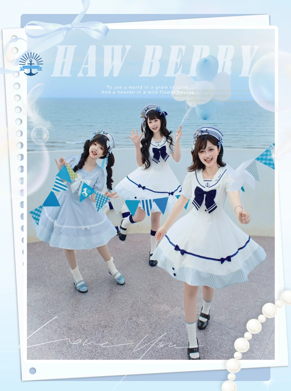 Little Sea Breeze - Summer Sailor Lolita OP Dress with Detachable Bow 45712:859185