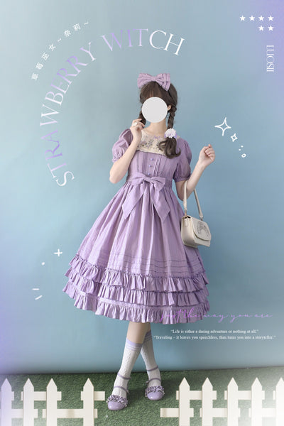 (BFM)Strawberry Witch~Nerry~Sweet Lolita Embroidered OP Dress Multicolors S light purple long-sleeved long dress 