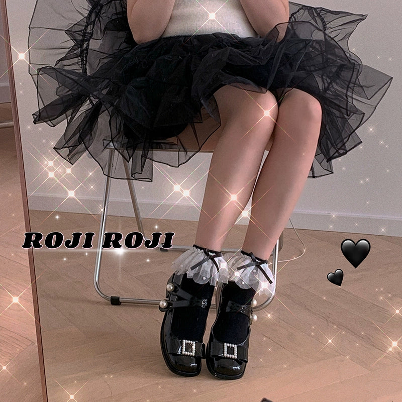Roji Roji~Sweet Lolia Socks Mid-tube Cotton Lolita Lace Bow Socks 35914:506384
