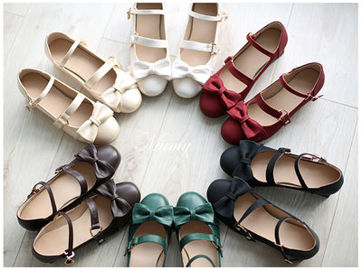 Mumu~Little Heart~Sweet Lolita Mid-Heeled Bows Shoes Multicolors   