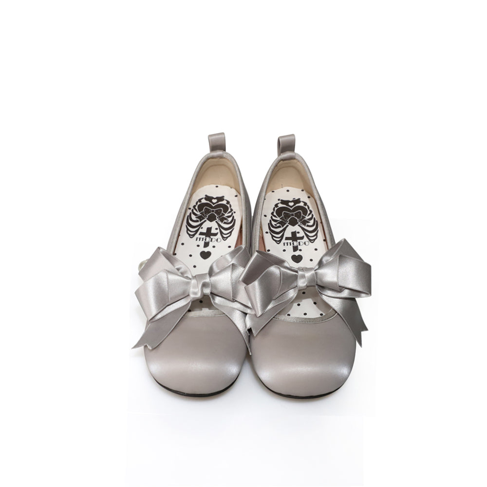 MODO~Beth~Kawaii Lolita Mary Jane Shoes Silk Round Toe 34 Low heel in grey 
