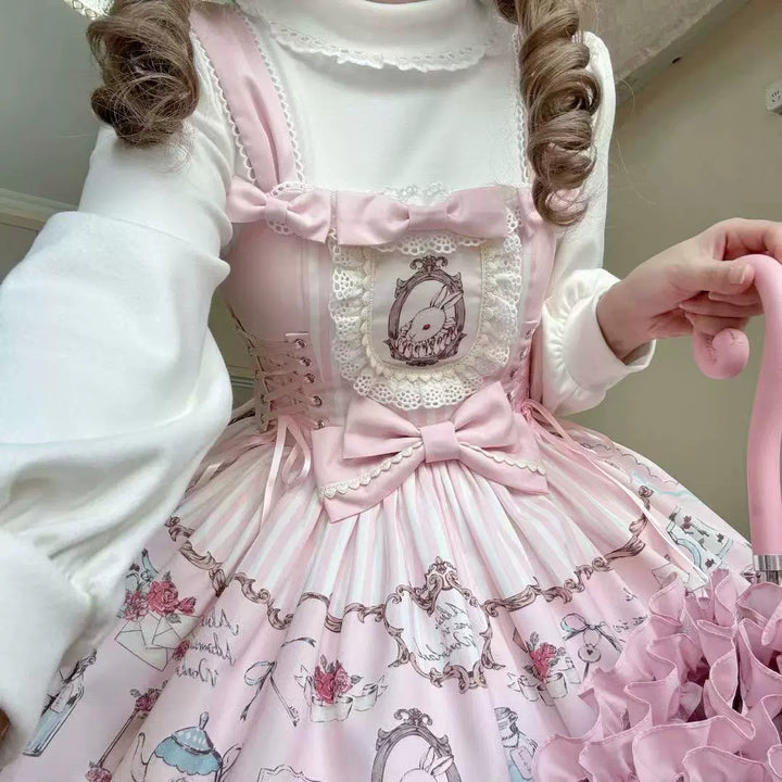 MeowMeow - Rabbit Collection Box - Bunny Print Kawaii Lolita JSK Dress Pink JSK S