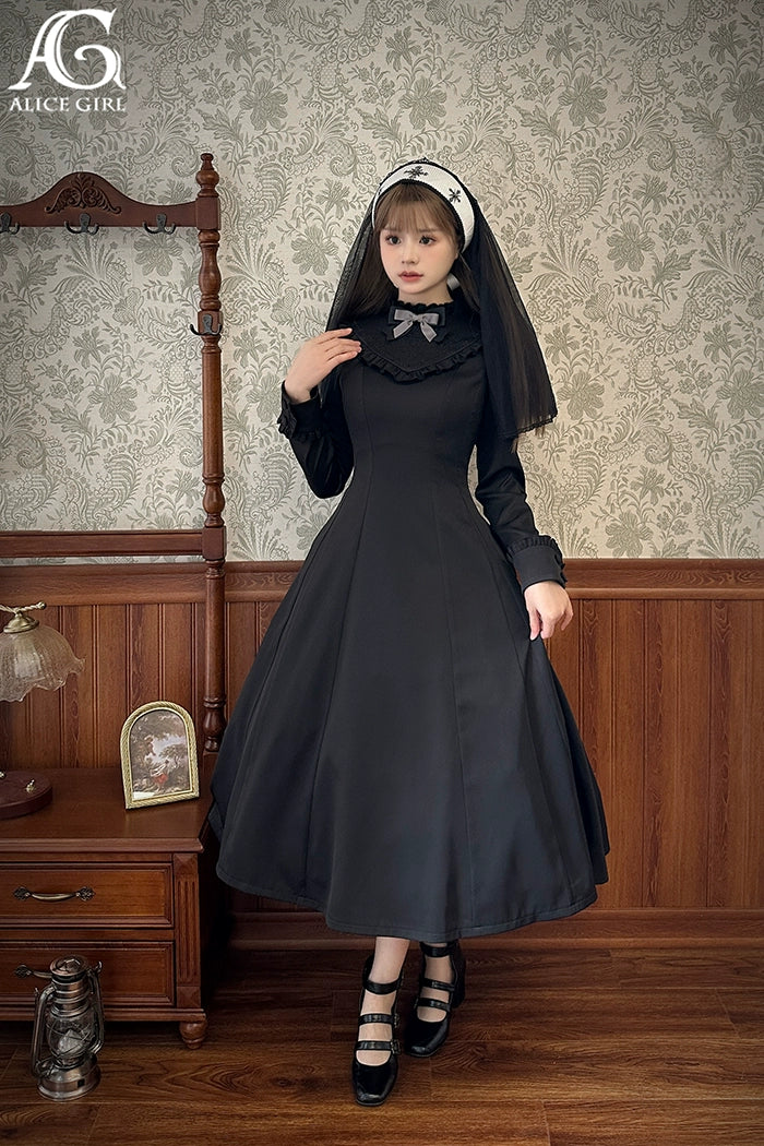 (BFM)Alice Girl~Black Lolita OP Dress Embroidered Winter Dress   