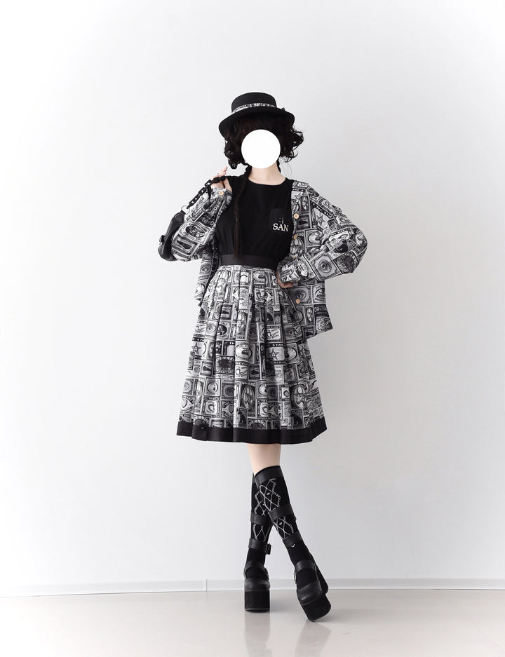Miss Cube - Antique Label - Retro Lolita Skirt American Half Skirt Customized Antique Print