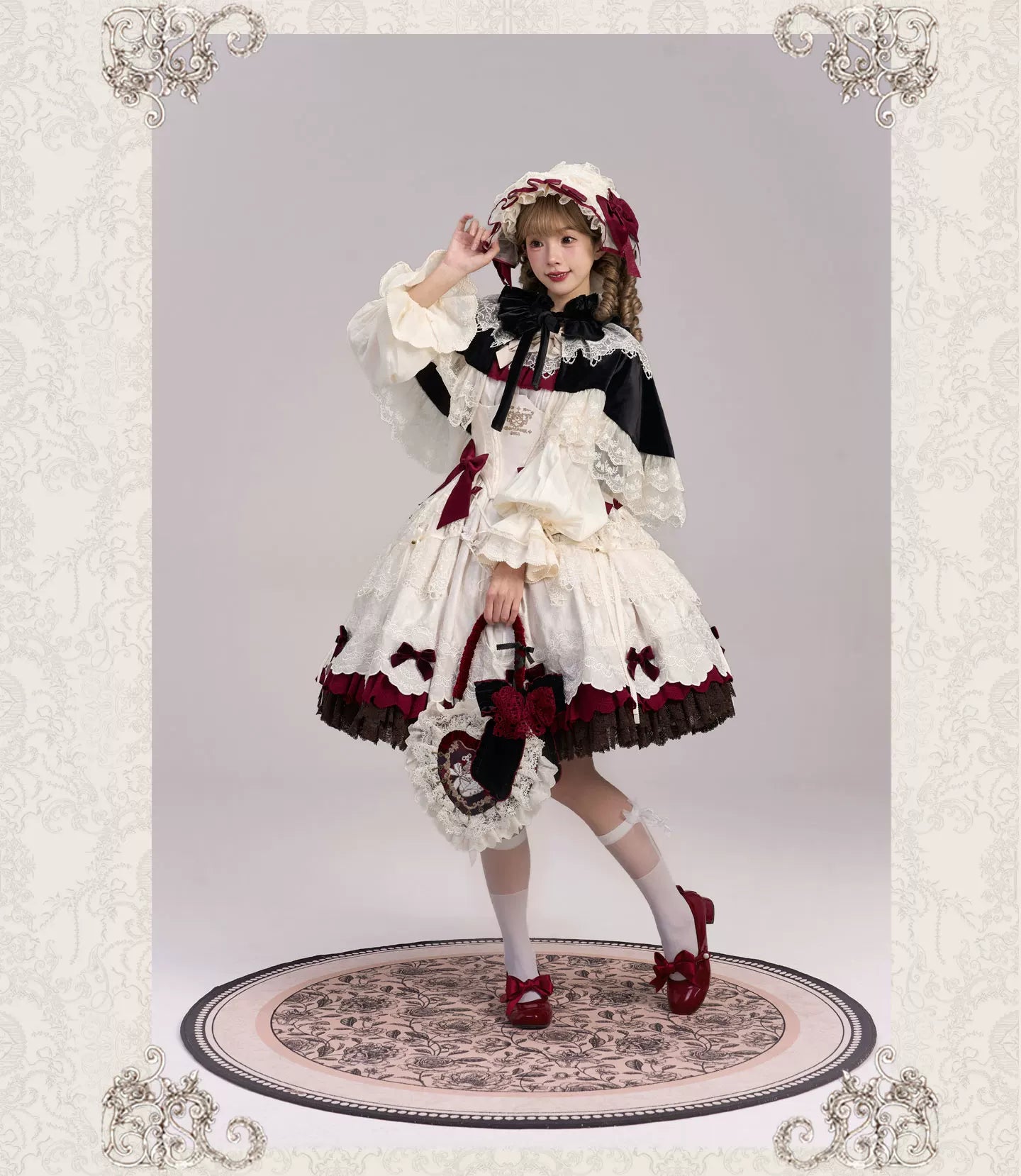 Clockwork Doll - Gothic Lolita Printed Dress, Lace & Bows 45186:839297