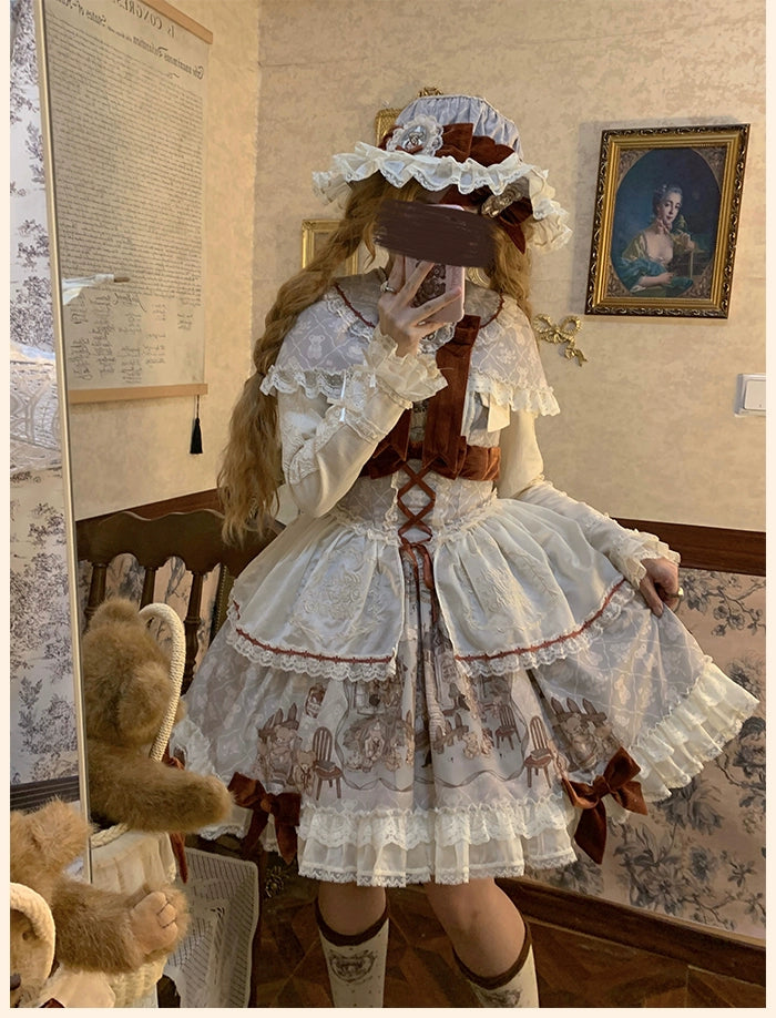 Alice Girl~Bear Castle~Sweet Lolita Dress Natural Waist JSK   