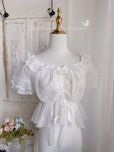 (Buyforme)Mieye~Creamy Dots Elegant Lolita Bubble Sleeve Blouse S white 