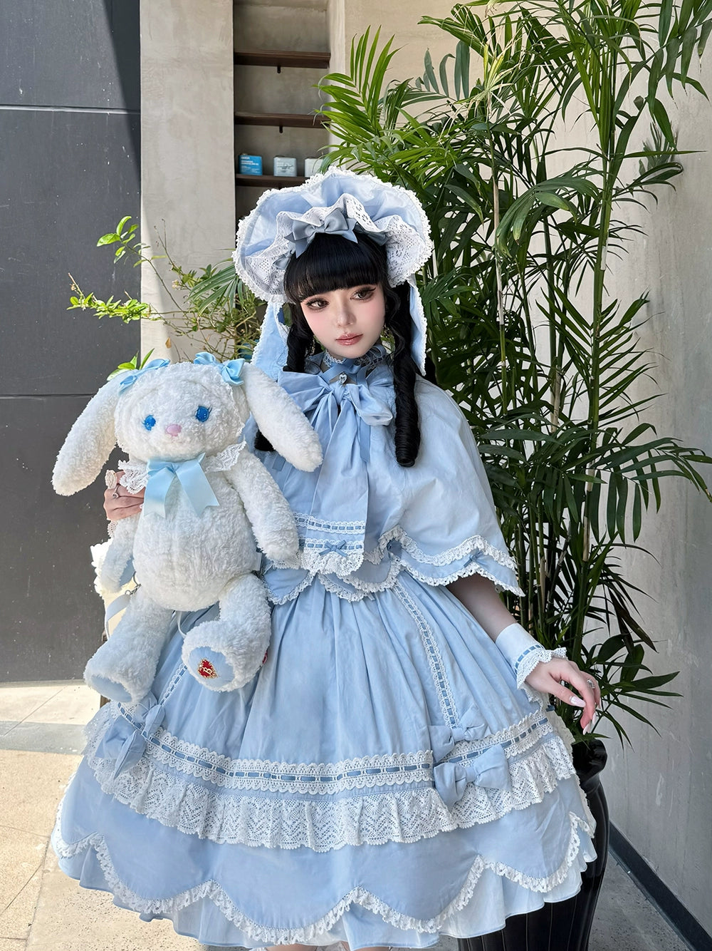 Vintage Petal Rabbit - Pure Cotton Kawaii Lolita Cape With Rabbit Ear Hood 43138:767099
