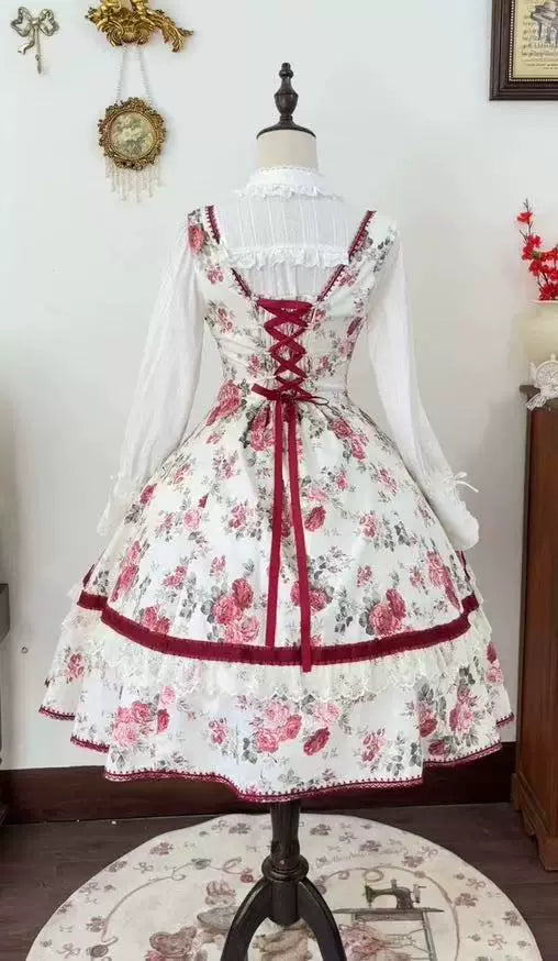 Red Peony - Classic Lolita Bust Support JSK Dress, Floral Print 46004:871833