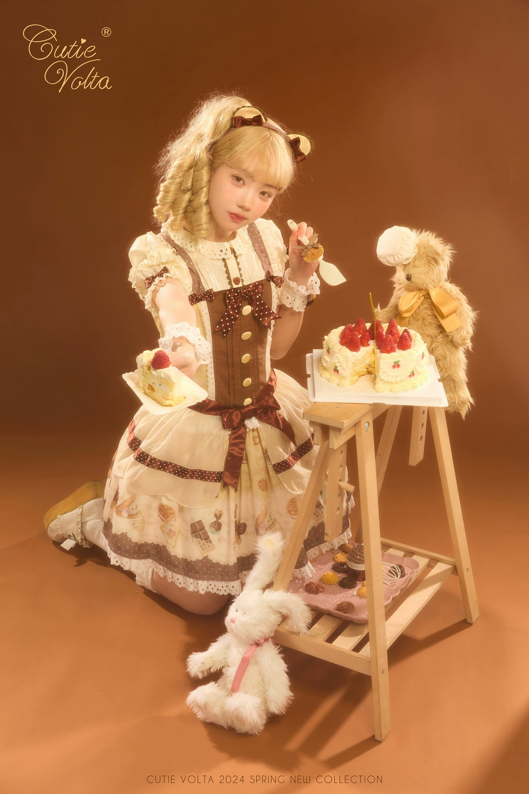 CutieVolta~Blissful Confectionery~Sweet Lolita OP Dress Bear Print JSK   