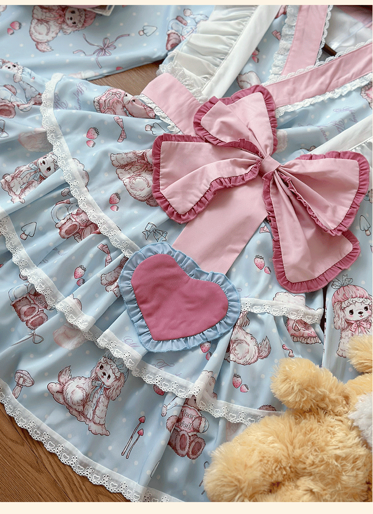 Niu Niu~Showa Moe Bear~Plus Size Wa Lolita Dress Set Kawaii Lolita SK Suit